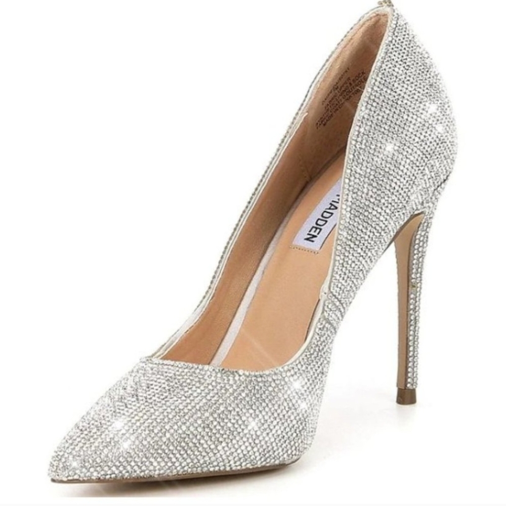 Steve Madden Daisy Crystal Silver Stiletto Heels